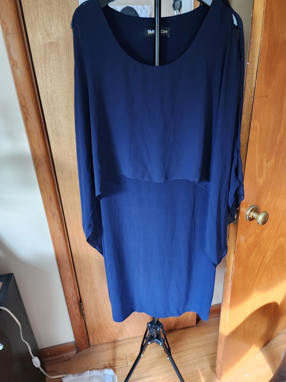 Glanour Navy Blue Chiffon Layered Shift Dress Size 14
